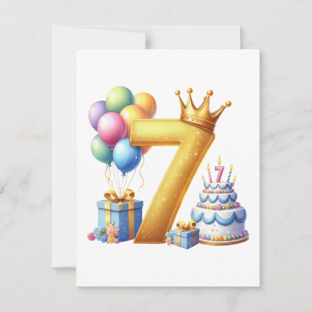 Convite Aniversário de 7 anos dourado (Frente)