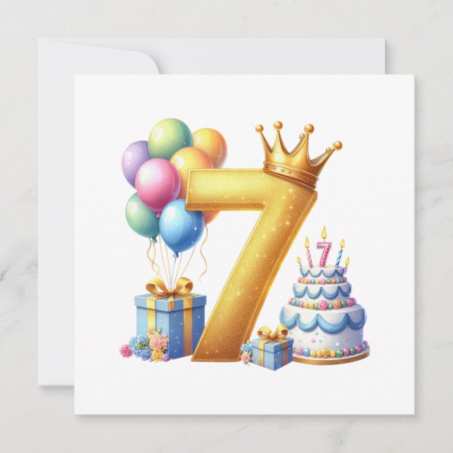 Convite Aniversário de 7 anos dourado (Frente)