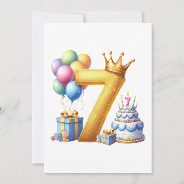 Convite Aniversário de 7 anos dourado (Frente)