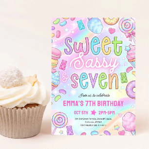 Convite Aniversário de 7 anos Neon Glow Sweet Sassy