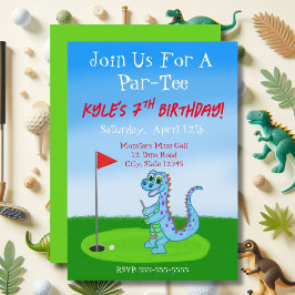 Convite Aniversário de 7 anos tema de golfe com dinossauro