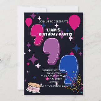 Convite Aniversário de 7 anos Vibrante | Confetes Rosa Azu
