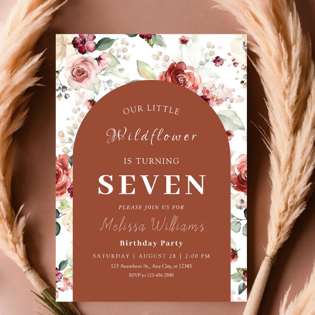 Convite Aniversário de 7 de flor selvagem (Criador carregado)