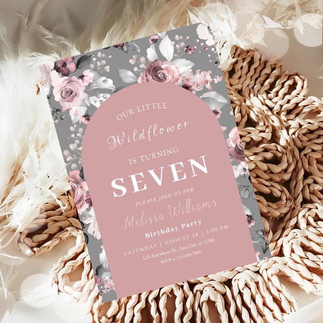 Convite Aniversário de 7 de flor selvagem (Criador carregado)