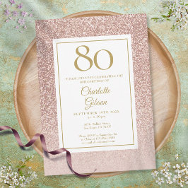 Convite Aniversário de 80 anos Brilho Dourado Rosa Elegant
