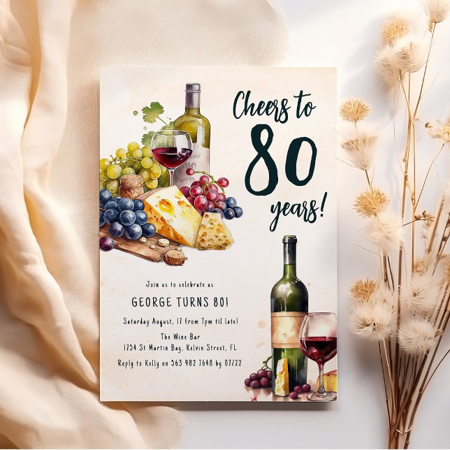 Convite Aniversário de 80 anos com Charcuterie de Queijo e (Criador carregado)