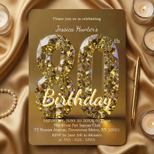 Convite Aniversário de 80 anos com Diamante Amarelo Ouro L