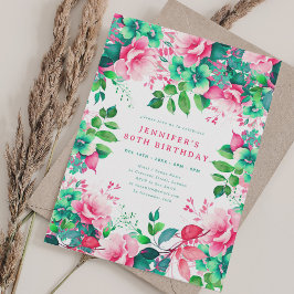 Convite Aniversário de 80 anos com Floral Aquarela de Prim