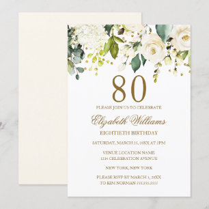 Convite Aniversário de 80 anos Confetes Dourados Florais B