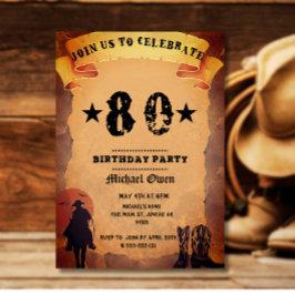 Convite aniversário de 80 anos cowboy papel antigo festa d