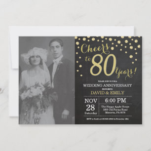 Convite Aniversário de 80 anos de Casamento Quadro de Giz