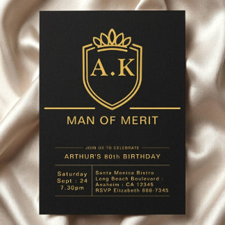 Convite Aniversário de 80 anos do marido, festa preta e do