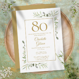 Convite Aniversário de 80 anos Elegante Água-forte Dourada