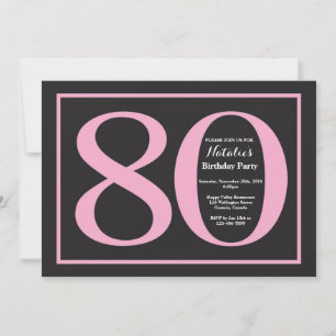 Convite Aniversário de 80 anos em quadro-negro rosa e pret