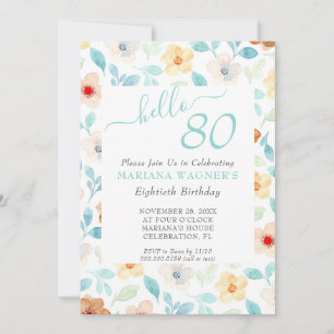 Convite Aniversário de 80 anos em Script Elegante Floral A