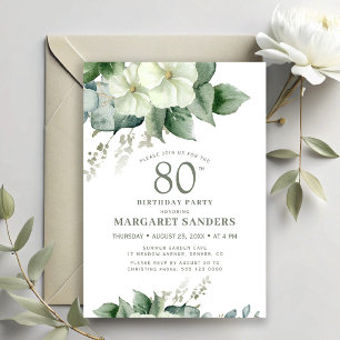 Convite Aniversário de 80 anos feminino floral elegante ch
