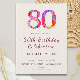 Convite Aniversário de 80 anos Floral - Celebração Elegant
