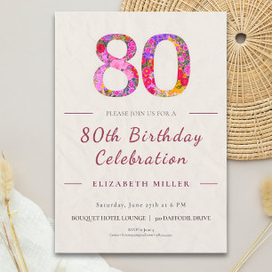 Convite Aniversário de 80 anos Floral - Celebração Elegant