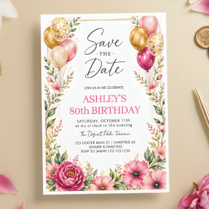 Convite Aniversário de 80 anos Floral Elegante