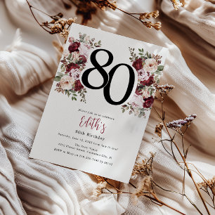 Convite Aniversário de 80 anos Floral Elegante