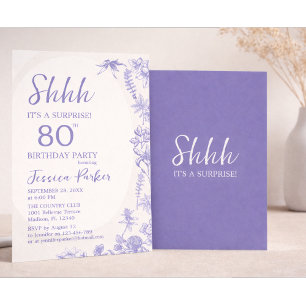 Convite Aniversário de 80 anos Floral Lavanda Azul