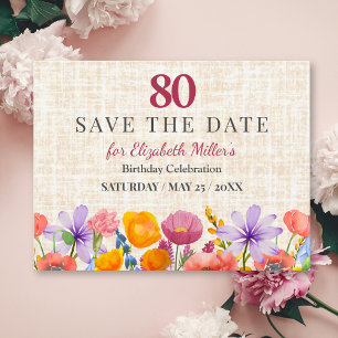 Convite Aniversário de 80 anos Floral - Salve a Data - Fes