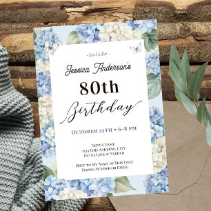 Convite Aniversário de 80 anos - Hortênsia Azul para Jardi