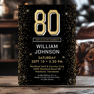 Convite Aniversário de 80 anos Preto Moderno