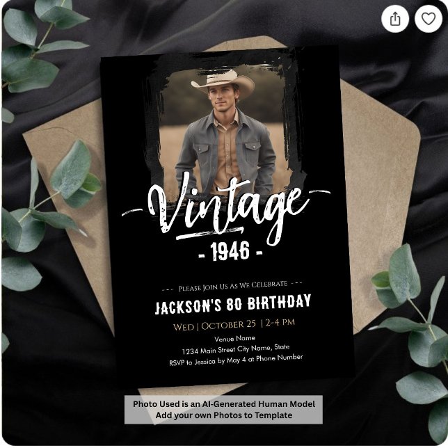Convite Aniversário de 80 anos Vintage (Criador carregado)
