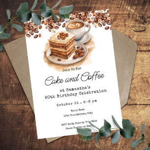 Convite Aniversário de 80 de bolo e café