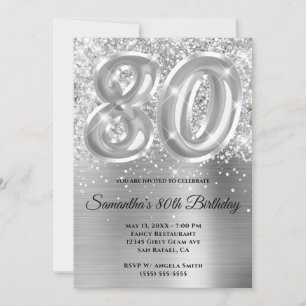 Convite Aniversário de 80 de Silver Glam Glittery Spartery