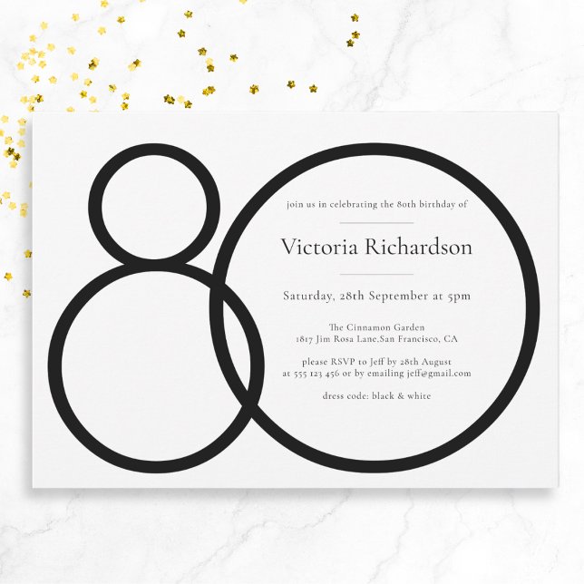 Convite Aniversário de 80 minimalista personalizado branco (Mockup View)