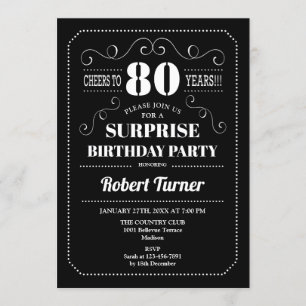 Convite Aniversário de 80 Surpresa - Branco Preto