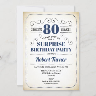 Convite Aniversário de 80 Surpresa - Marinho azul branco p