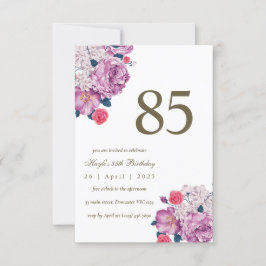 Convite Aniversário de 85 anos Purple Floral Botânico Simp