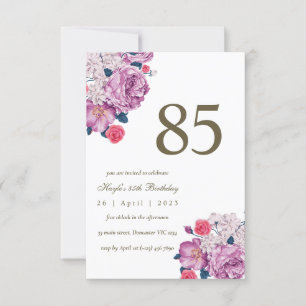Convite Aniversário de 85 anos Purple Floral Botânico Simp