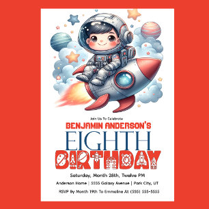 Convite Aniversário de 8 anos do menino astronauta foguete