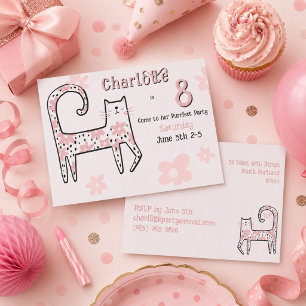 Convite Aniversário de 8 anos perfeito para gato cor-de-ro