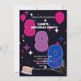 Convite Aniversário de 8 anos vibrante | Confetes Rosa Azu
