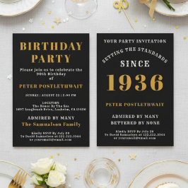 Convite Aniversário de 90 anos 1936 Dourado Preto Personal