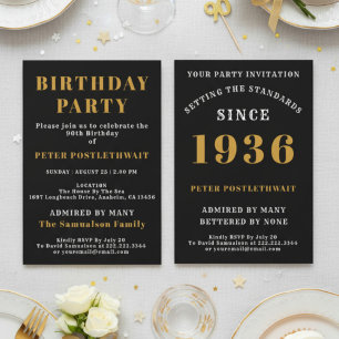 Convite Aniversário de 90 anos 1936 Dourado Preto Personal