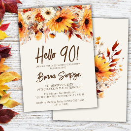 Convite Aniversário de 90 anos Bege Floral de Outono