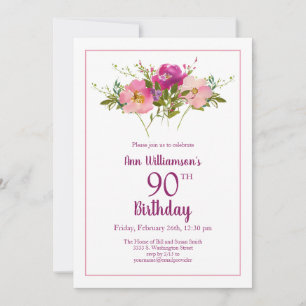 Convite Aniversário de 90 anos com Aquarela de Jardim Flor