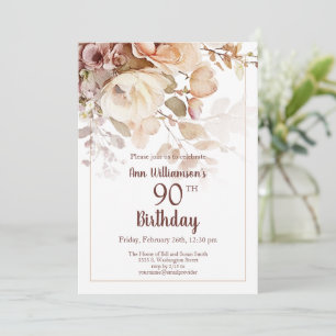 Convite Aniversário de 90 anos com Floral em Aquarela Eleg