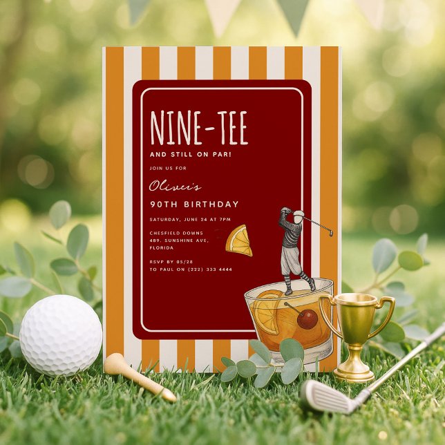 Convite Aniversário de 90 anos com tema de golfe e Whisky (Criador carregado)