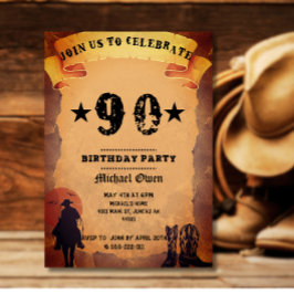 Convite aniversário de 90 anos cowboy papel antigo festa d