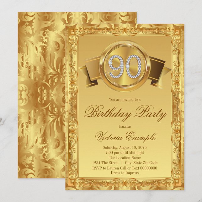 Convite Aniversário de 90 anos de mulher com redemoinho de (Frente/Verso)