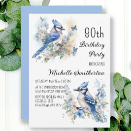 Convite Aniversário de 90 anos do pássaro azul-real flores