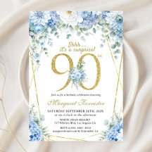 Aniversário de 90 anos Dusty Blue Floral Gold Fram