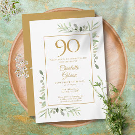 Convite Aniversário de 90 anos em Elegante Aquarela Verde 